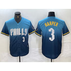 Philadelphia Phillies #3 Bryce Harper Number Blue Jereymy 2024 City Connect Limited Stitched Jersey
