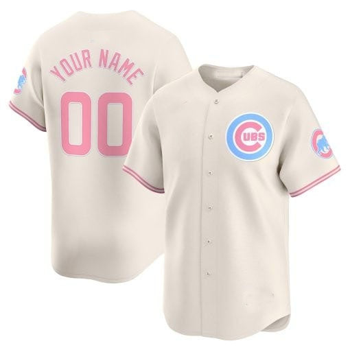 Custom Chicago Cubs Bubblegum Pink Vapor Premier Limited Jersey ¨C Cream Jereymy