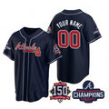 Custom Atlanta Braves Navy Jereymy Active Player 2021 World Series Chimpions With 150th Anniversary Cool Base Stitched Jersey