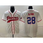 Atlanta Braves #28 Matt Olson White Jereymy Cool Base With Patch Stitched Jersey 2