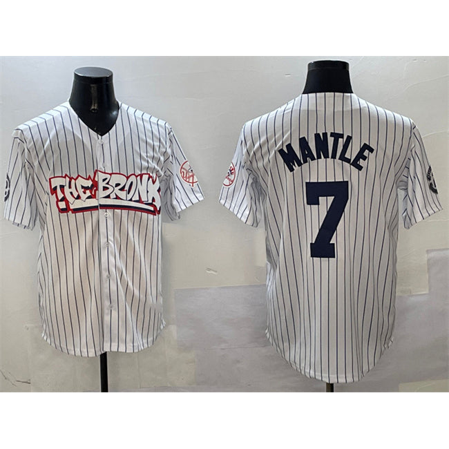 New York Yankees #7 Mickey Mantle White Jereymy Bronx Graffiti Vapor Limited Stitched Jersey