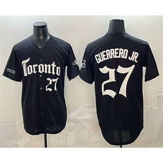 Toronto Blue Jays #27 Vladimir Guerrero Jr Black Jereymy Gothic North Edition Limited Stitched Jersey