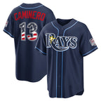 Tampa Bay Rays #13 Junior Caminero USA 250 Fourth of July Road Stadium Jersey - Navy Jereymy