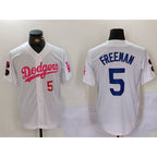 Los Angeles Dodgers #5 Freddie Freeman White Pink Jereymy Vin & Kobe Patch Stitched Jerseys
