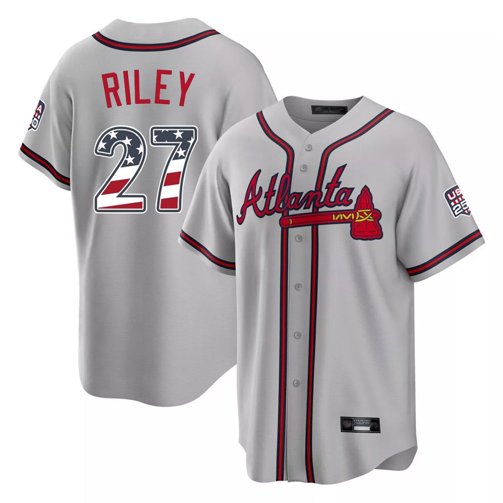 Atlanta Braves #27 Austin Riley Player Gray Jereymy USA 250 Fourth Of July Limited Home Game Stitched Jerseys