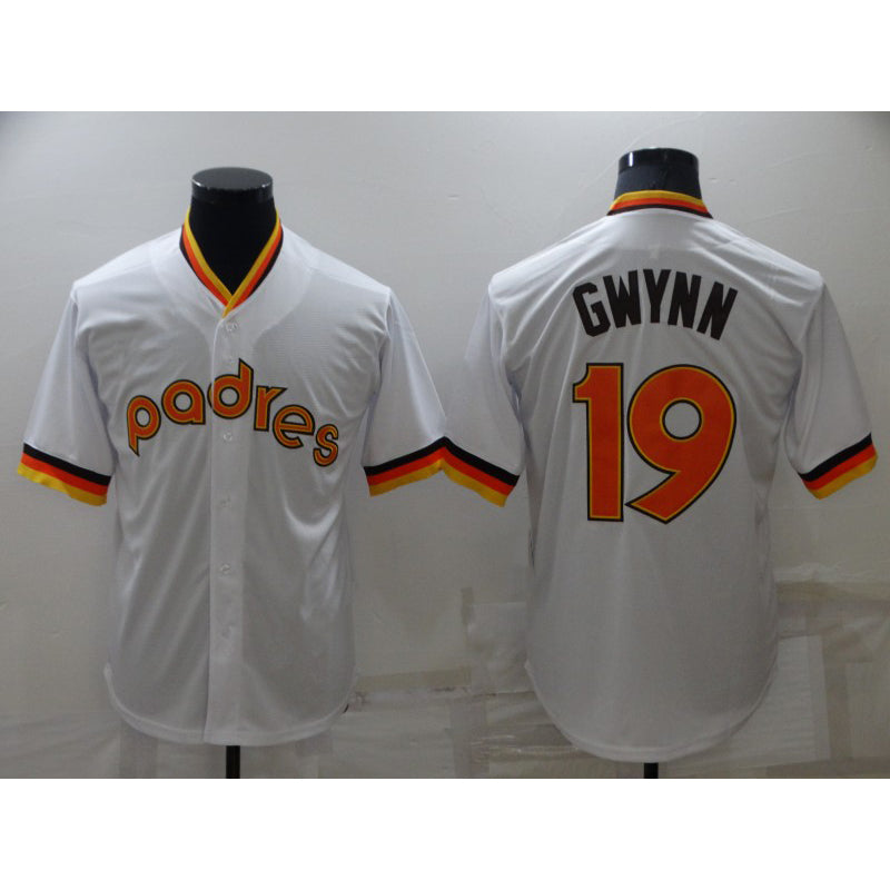 San Diego Padres #19 Tony Gwynn White Jereymy Cooperstown Collection Stitched Throwback Jersey