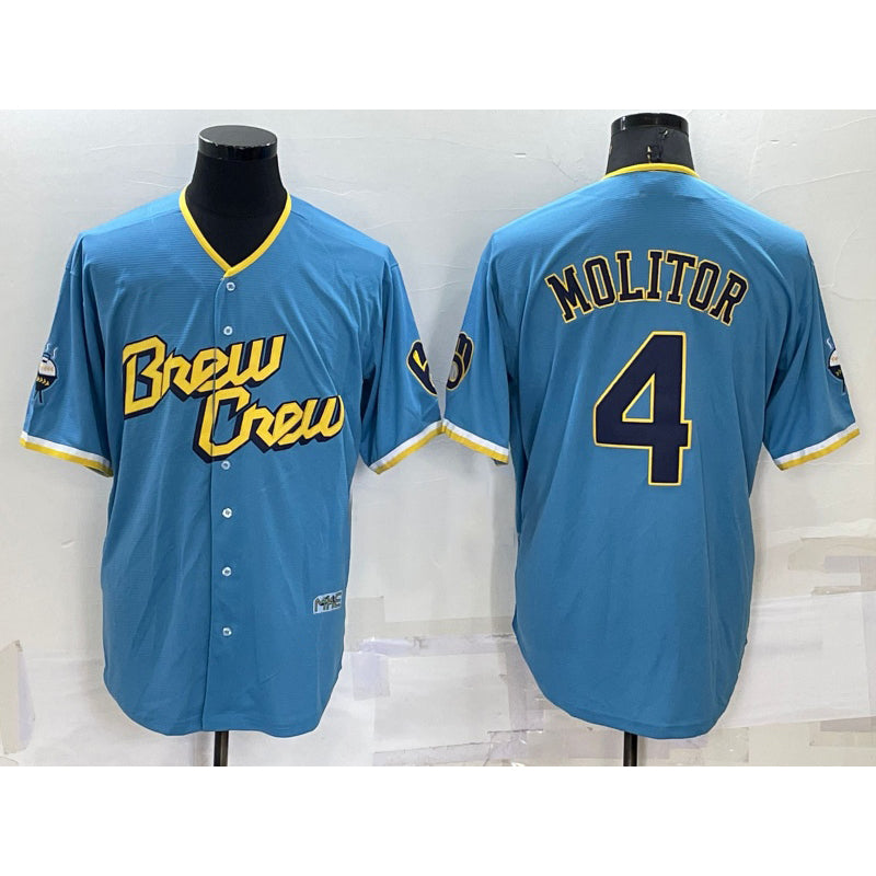 Milwaukee Brewers #4 Paul Molitor Blue Jereymy 2022 City Connect Cool Base Stitched Jersey