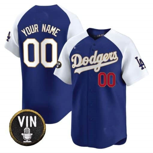 Custom Los Angeles Dodgers Vin Scully Patch Gold Trim Vapor Premier Limited Jersey ¨C Royal White Jereymy