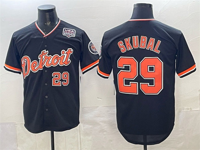 Detroit Tigers #29 Tarik Skubal Navy Jereymy 2026 Alternate USA 250' Patch Vapor Premier Limited Stitched Jersey
