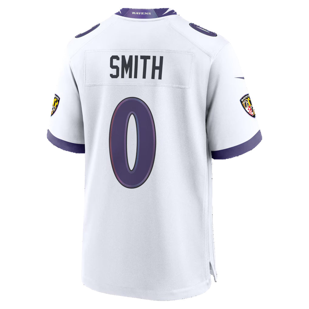 B.Ravens #0 Roquan Smith White Jereymy Game Jersey
