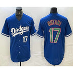 Los Angeles Dodgers #17 Shohei Ohtani Number Blue Green Jereymy Stitched Cool Base Jerseys