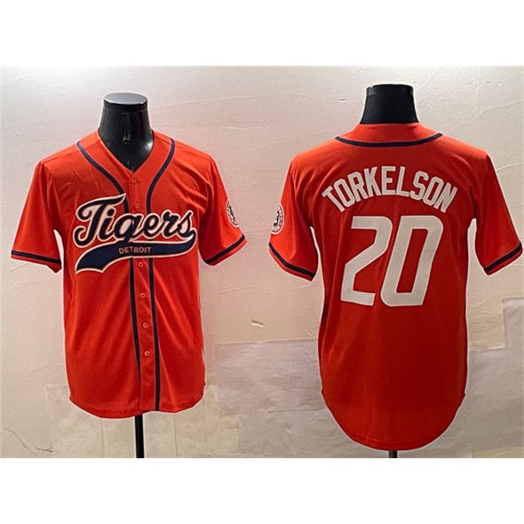 Detroit Tigers #20 Spencer Torkelson Orange Jereymy With Patch Cool Base Stitched Jersey 2