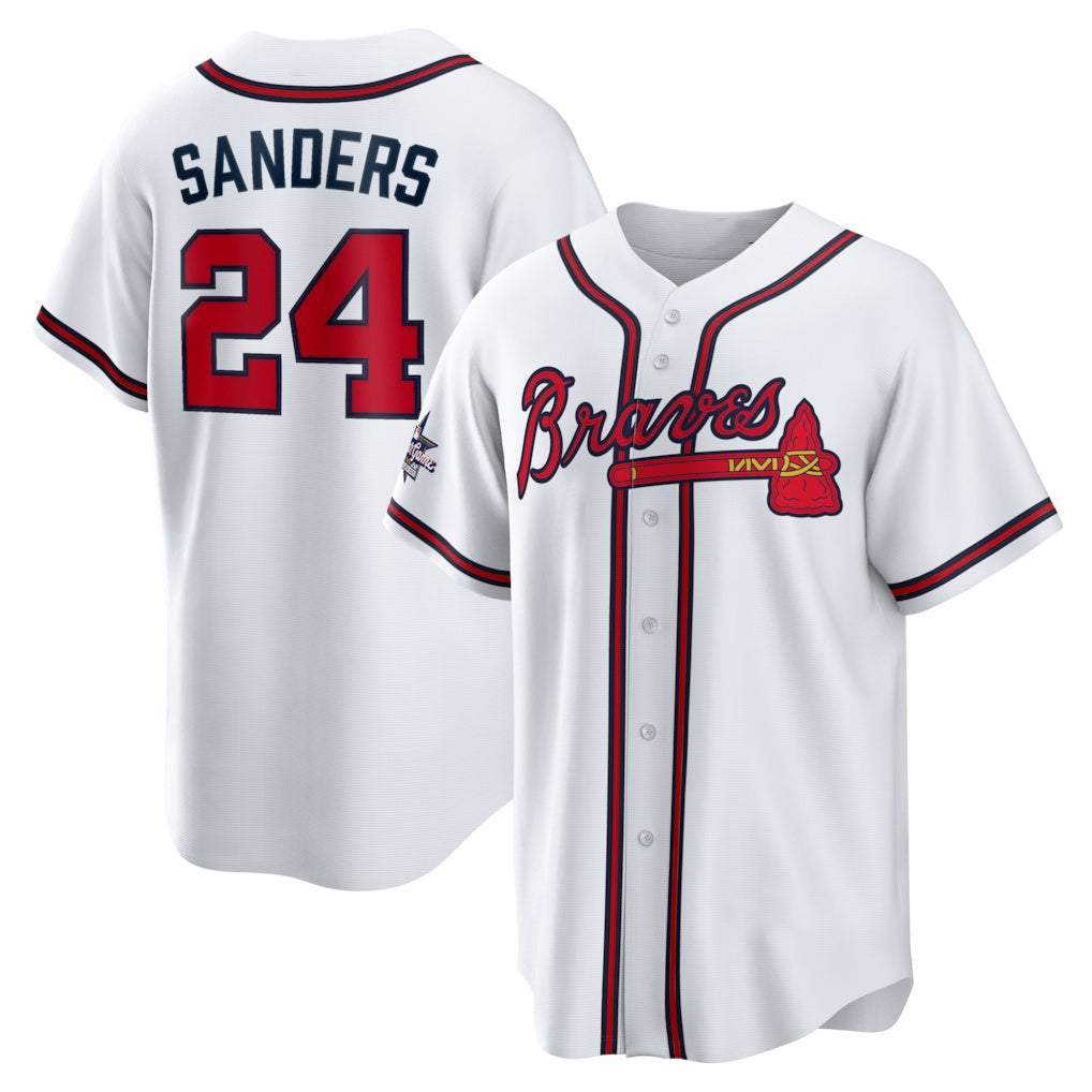 Atlanta Braves #24 Deion Sanders White Jereymy Home Retired Player Replica Jersey