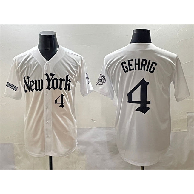 New York Yankees #4 Lou Gehrig White Jereymy 'Gothic Legacy Edition' Vapor Premier Limited Stitched Jersey