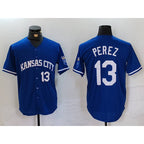 Kansas City Royals #13 Salvador Perez Number Royal Jereymy Cool Base Stitched Jersey
