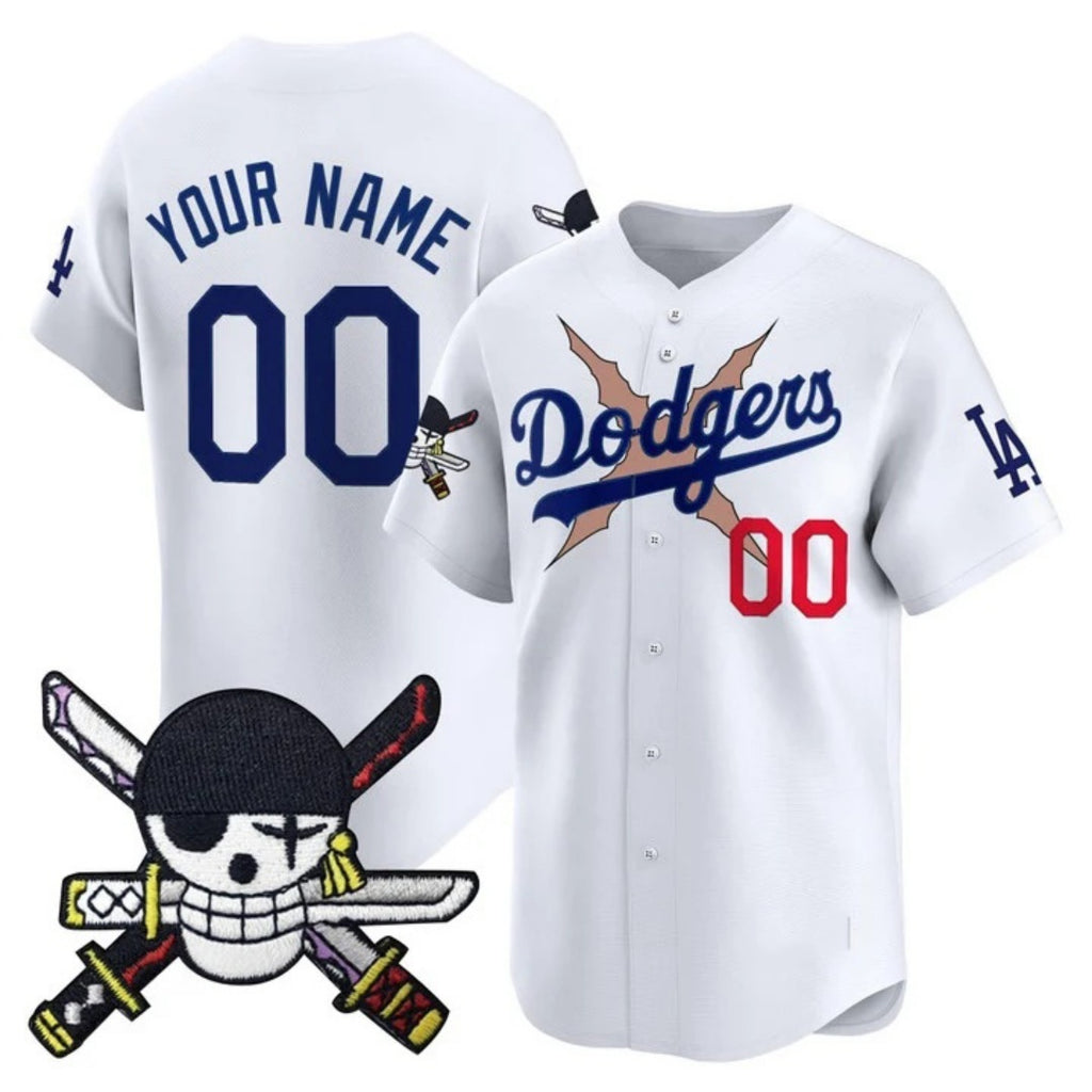 Custom Los Angeles Dodgers x One Piece White Jereymy Zoro Patch Vapor Premier Limited Jersey - Stitched