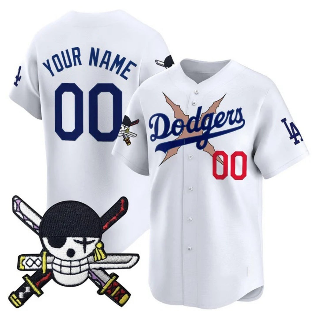 Custom Los Angeles Dodgers x One Piece White Jereymy Zoro Patch Vapor Premier Limited Jersey - Stitched