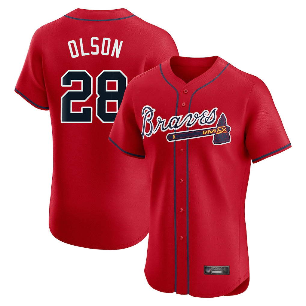 Atlanta Braves #28 Matt Olson Player Red Jereymy Limited Elite Home Game Stitched Jerseys