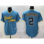 Milwaukee Brewers #2 Brice Turang Powder Blue Jereymy City Connect Cool Base Stitched Jersey