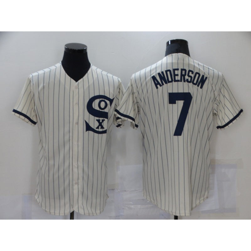 Chicago White Sox #7 Tim Anderson 2021 Cream Jereymy Navy Field of Dreams Name Flex Base Stitched Jersey