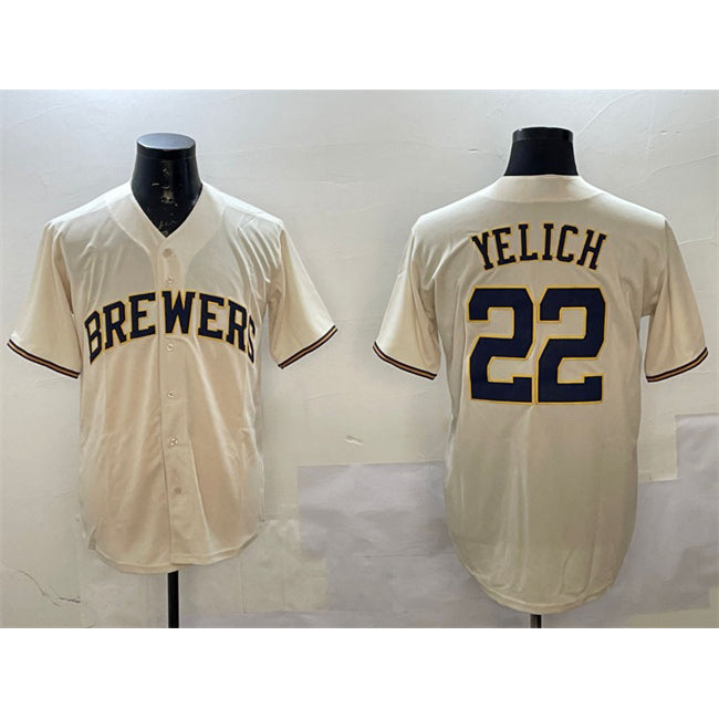 Milwaukee Brewers #22 Christian Yelich Cream Jereymy Cool Base Stitched Jersey