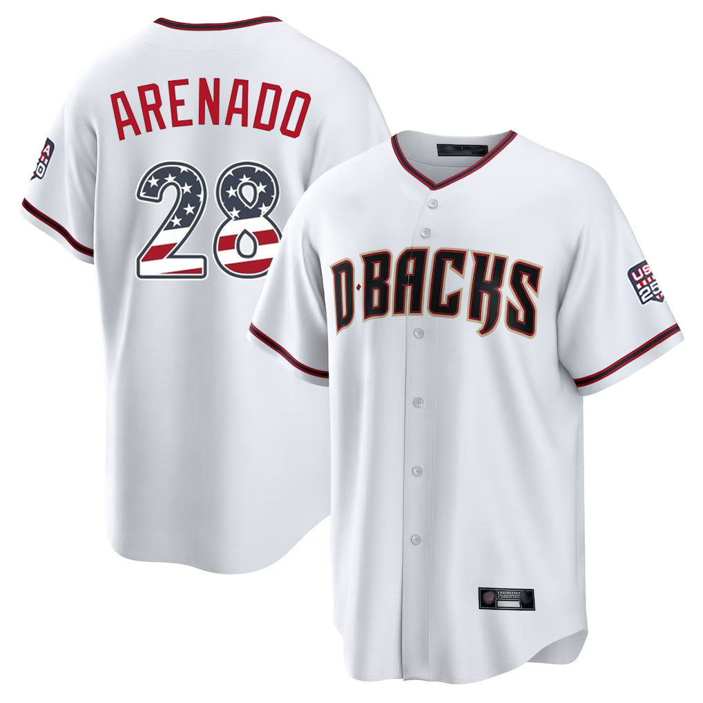 Arizona Diamondbacks #28 Nolan Arenado Player White Jereymy USA 250 Fourth of July Home Game Stitched Jerseys