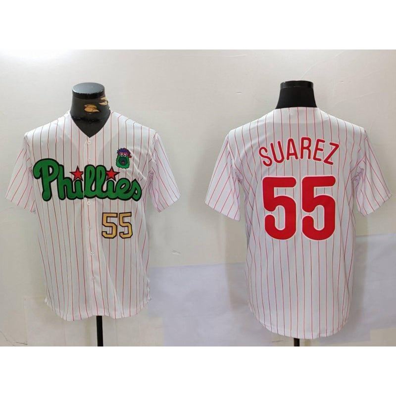 Philadelphia Phillies #55 Ranger Su¨¢rez White Green Jereymy Cool Base Stitched Jerseys