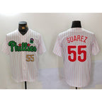 Philadelphia Phillies #55 Ranger Su¨¢rez White Green Jereymy Cool Base Stitched Jerseys