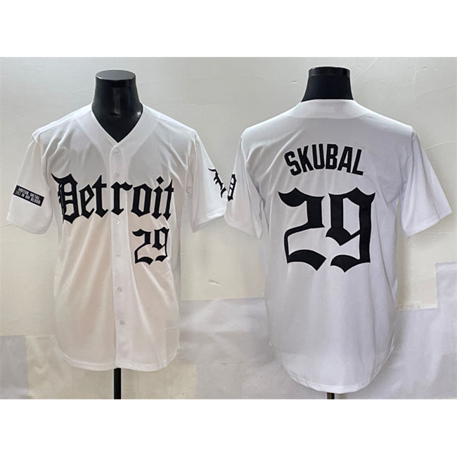 Detroit Tigers #29 Tarik Skubal White Jereymy 'Motor Gothic Edition' Vapor Premier Limited Stitched Jersey
