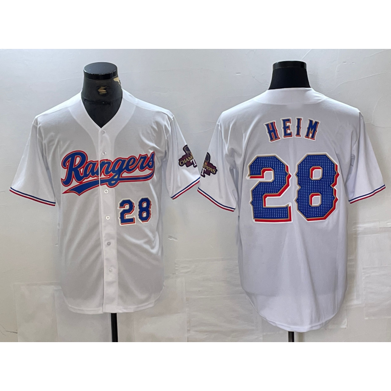 Texas Rangers #28 Jonah Heim Number White Jereymy 2023 World Series Champions Cool Base Jerseys