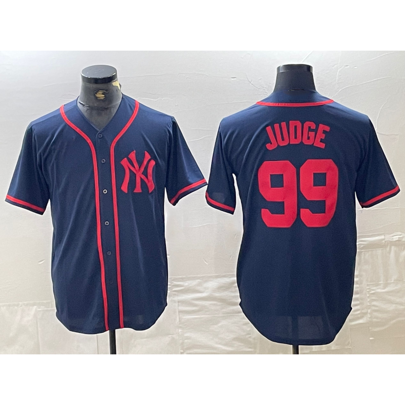 New York Yankees #99 Aaron Judge Navy Red Jereymy Fashion Cool Base Jersey