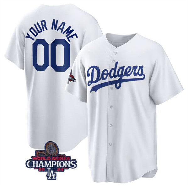Custom Los Angeles Dodgers ACTIVE PLAYER White Jereymy 2024 World Series Champions Cool Base Stitched Jersey