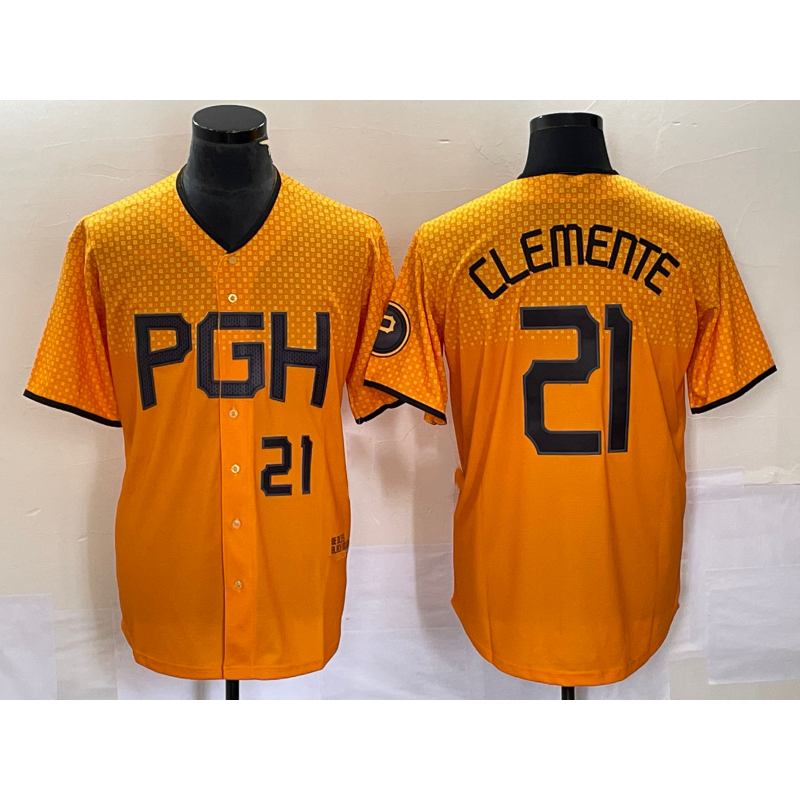 Pittsburgh Pirates #21 Roberto Clemente Number Gold Jereymy 2023 City Connect Stitched Jersey 2