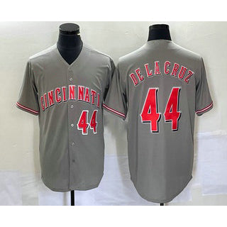 Cincinnati Reds #44 Elly De La Cruz Number Grey Jereymy Cool Base Stitched Jersey