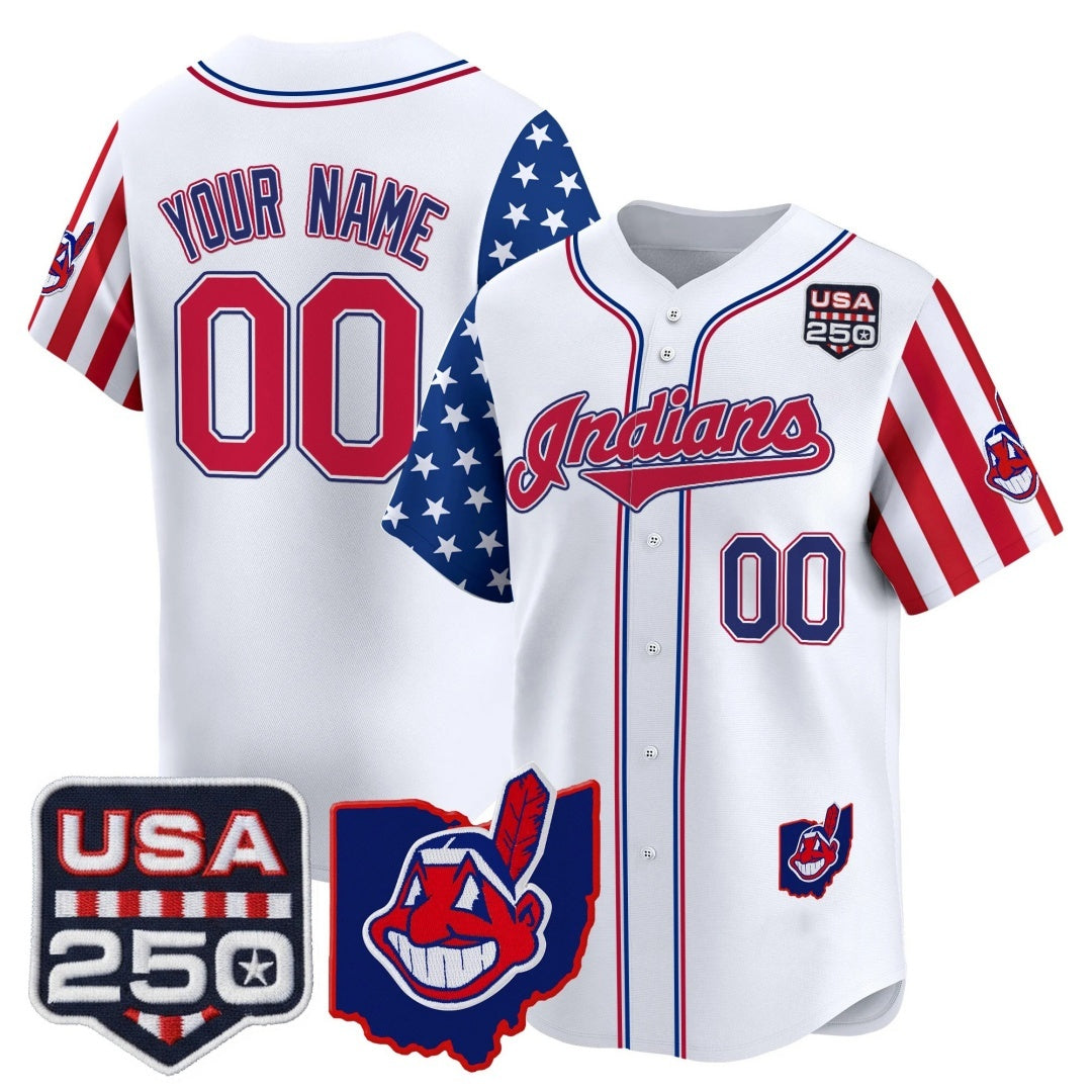 Custom Cleveland Indians White Jereymy America 250 Edition Vapor Premier Limited Jersey - All Stitched