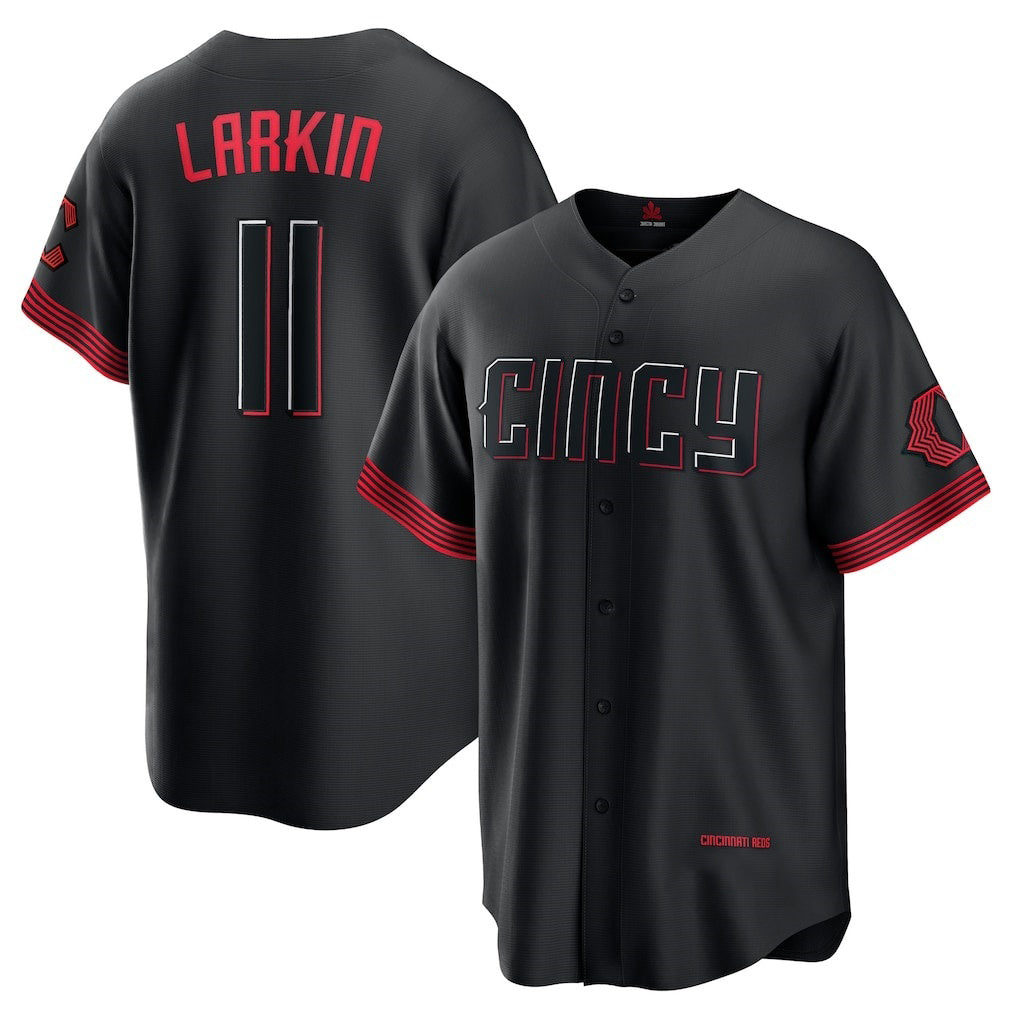 Cincinnati Reds #11 Barry Larkin Black Jereymy City Connect Replica Player Jersey