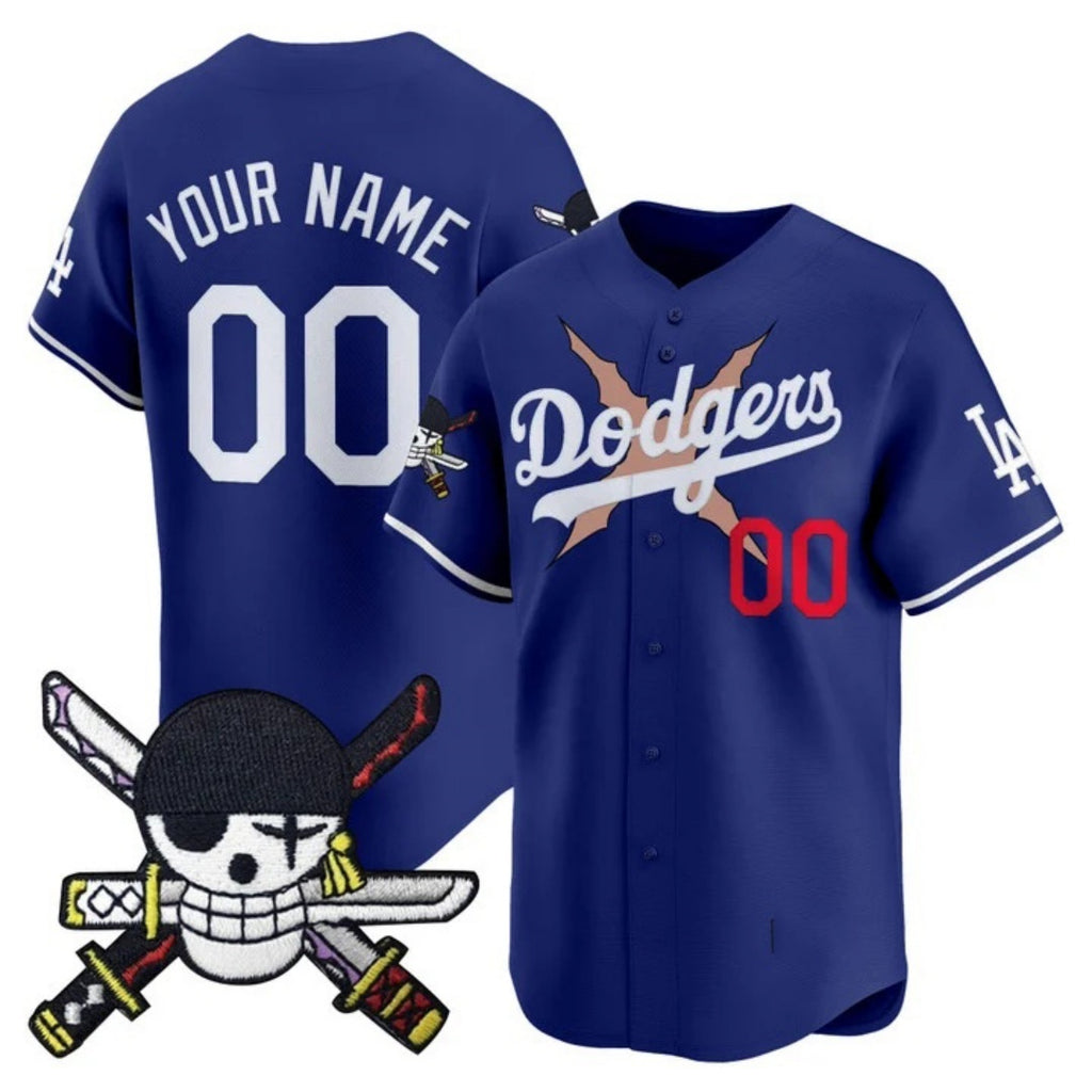Custom Los Angeles Dodgers x One Piece Royal Jereymy Zoro Patch Vapor Premier Limited Jersey - Stitched