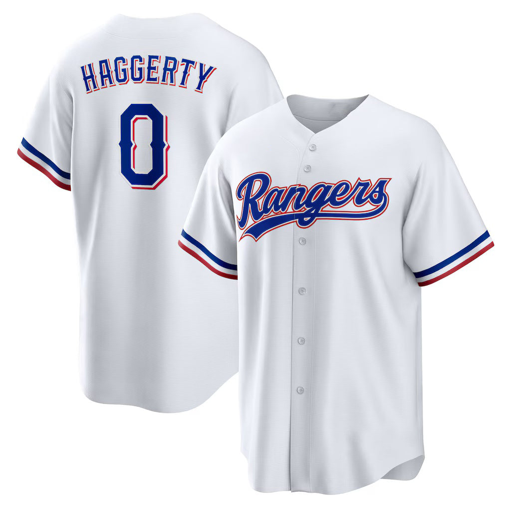 Texas Rangers #0 Sam Haggerty White Jereymy Home Replica Jersey