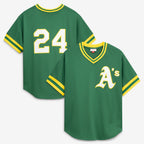 Oakland Athletics #24 Rickey Henderson Mitchell & Ness Green Jereymy Authentic Batting Practice Jersey 2