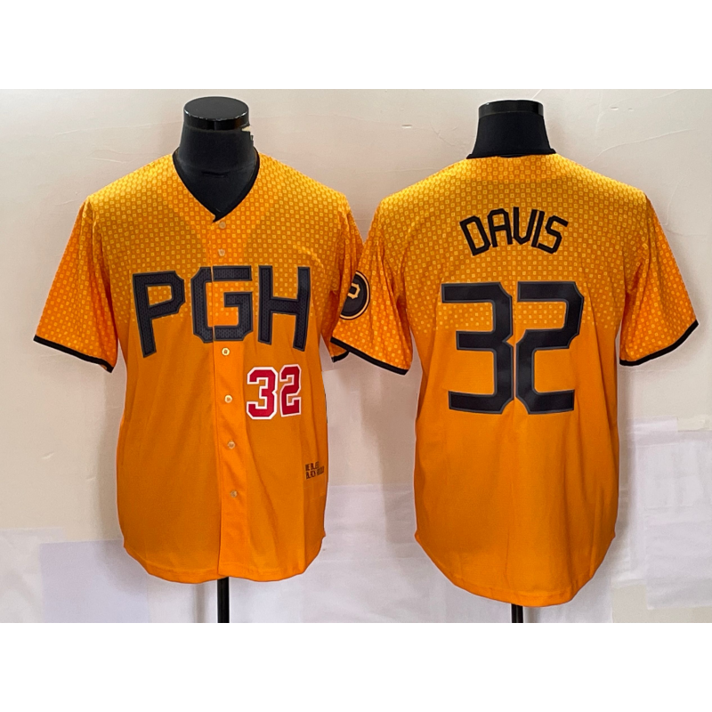 Pittsburgh Pirates #32 Henry Davis Number Yellow Jereymy 2023 City Connect Stitched Jersey 2