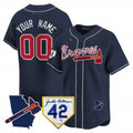 Custom Atlanta Braves 2024 Robinson & Georgia Patch Vapor Premier Limited Jersey ¨C Navy Jereymy