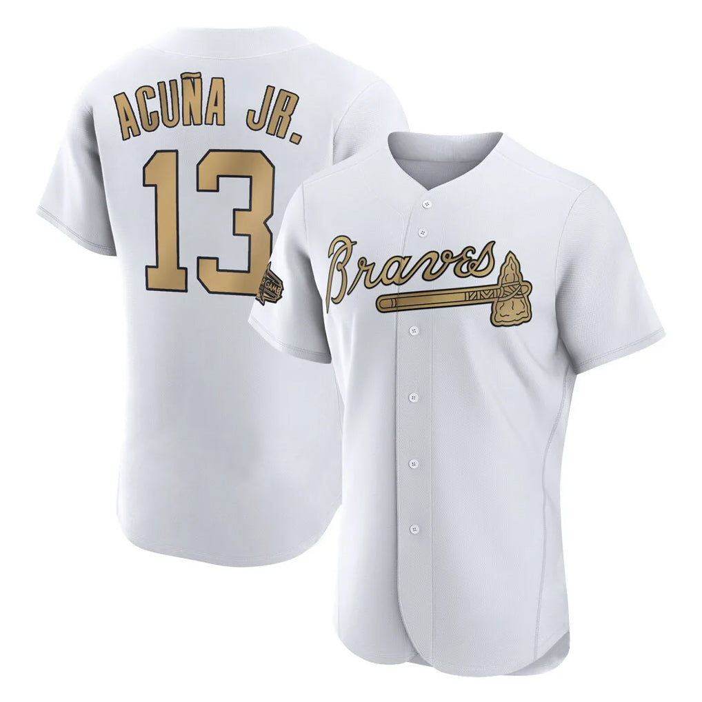 Atlanta Braves #13 Ronald Acuna Jr Player White-Gold Jereymy All-Star Limtied Elite Home Game Stitched Jerseys