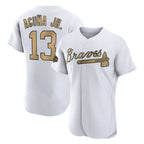 Atlanta Braves #13 Ronald Acuna Jr Player White-Gold Jereymy All-Star Limtied Elite Home Game Stitched Jerseys