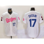 Los Angeles Dodgers #17 Shohei Ohtani White Pink Jereymy Vin & Kobe Patch Stitched Jersey1