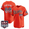 Custom Baltimore Orioles Orange Jereymy USA 250 Fourth of July Vapor Premier Limited Jersey - All Stitched