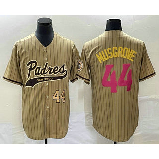 San Diego Padres #44 Joe Musgrove Number Tan Jereymy Pinstripe 2023 City Connect Cool Base Stitched Jersey