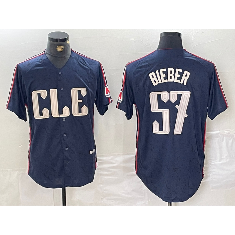 Cleveland Guardians #57 Shane Bieber Navy Jereymy 2024 City Connect Limited Stitched Jersey