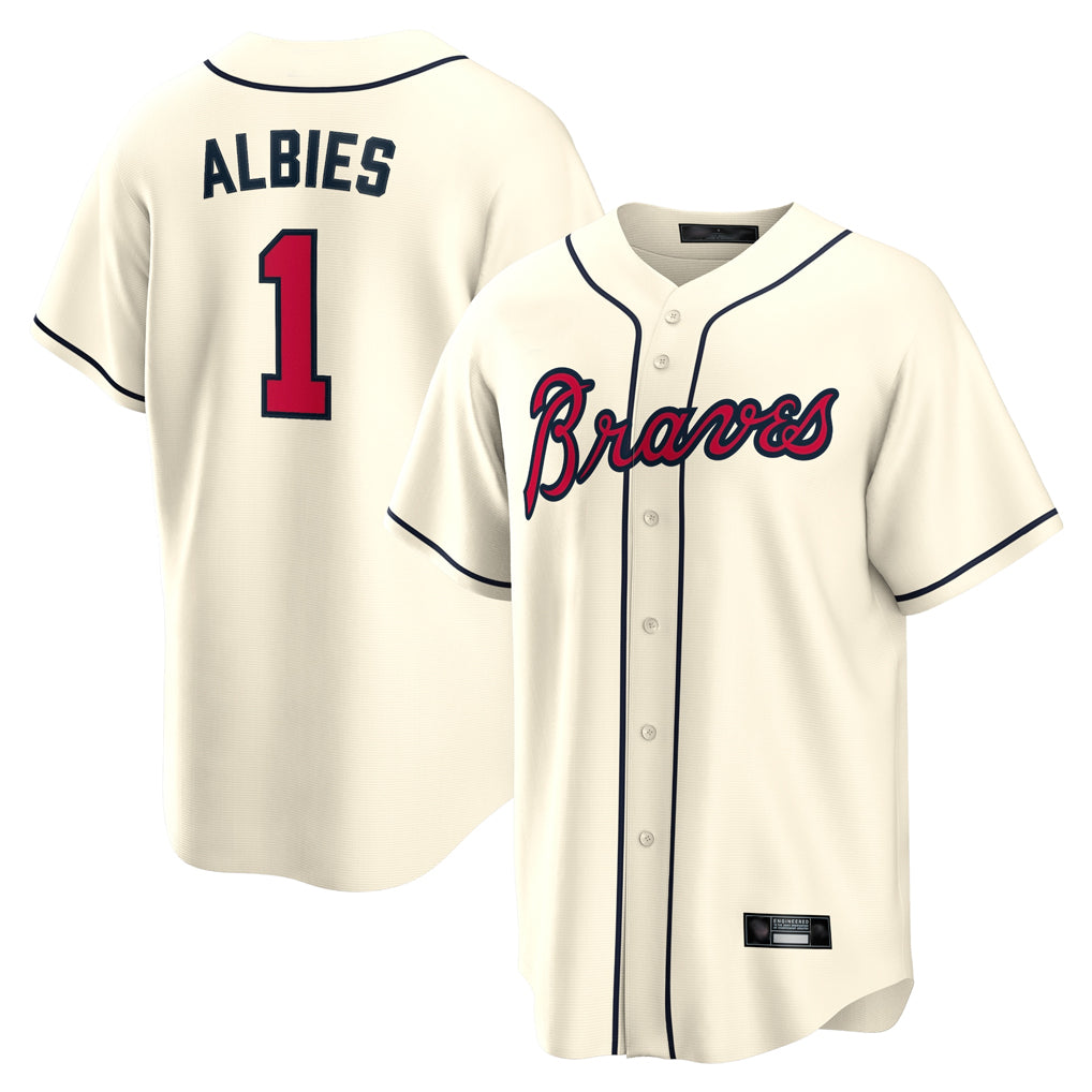 Atlanta Braves #1 Ozzie Albies Player Cream Jereymy Home Game Stitched Jerseys