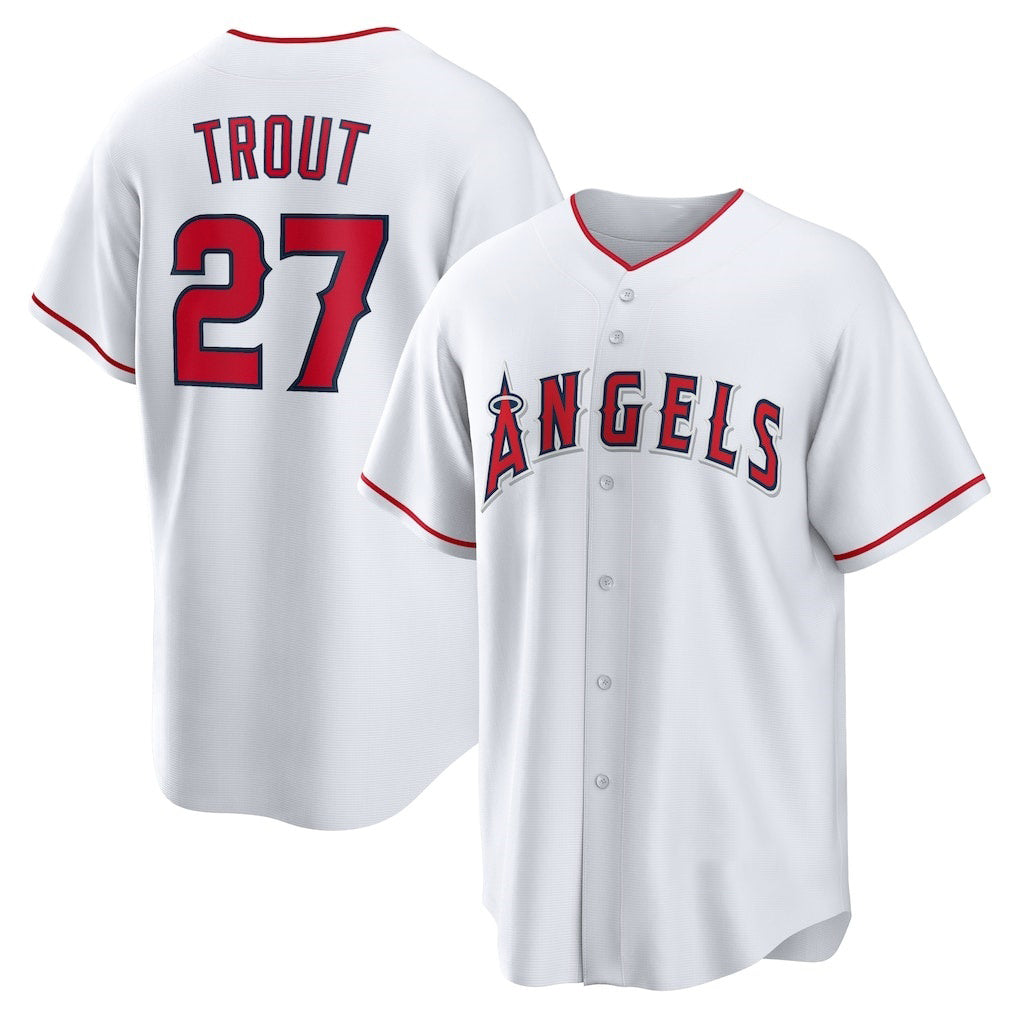 Los Angeles Angels #27 Mike Trout White Jereymy Home Replica Player Name Jersey