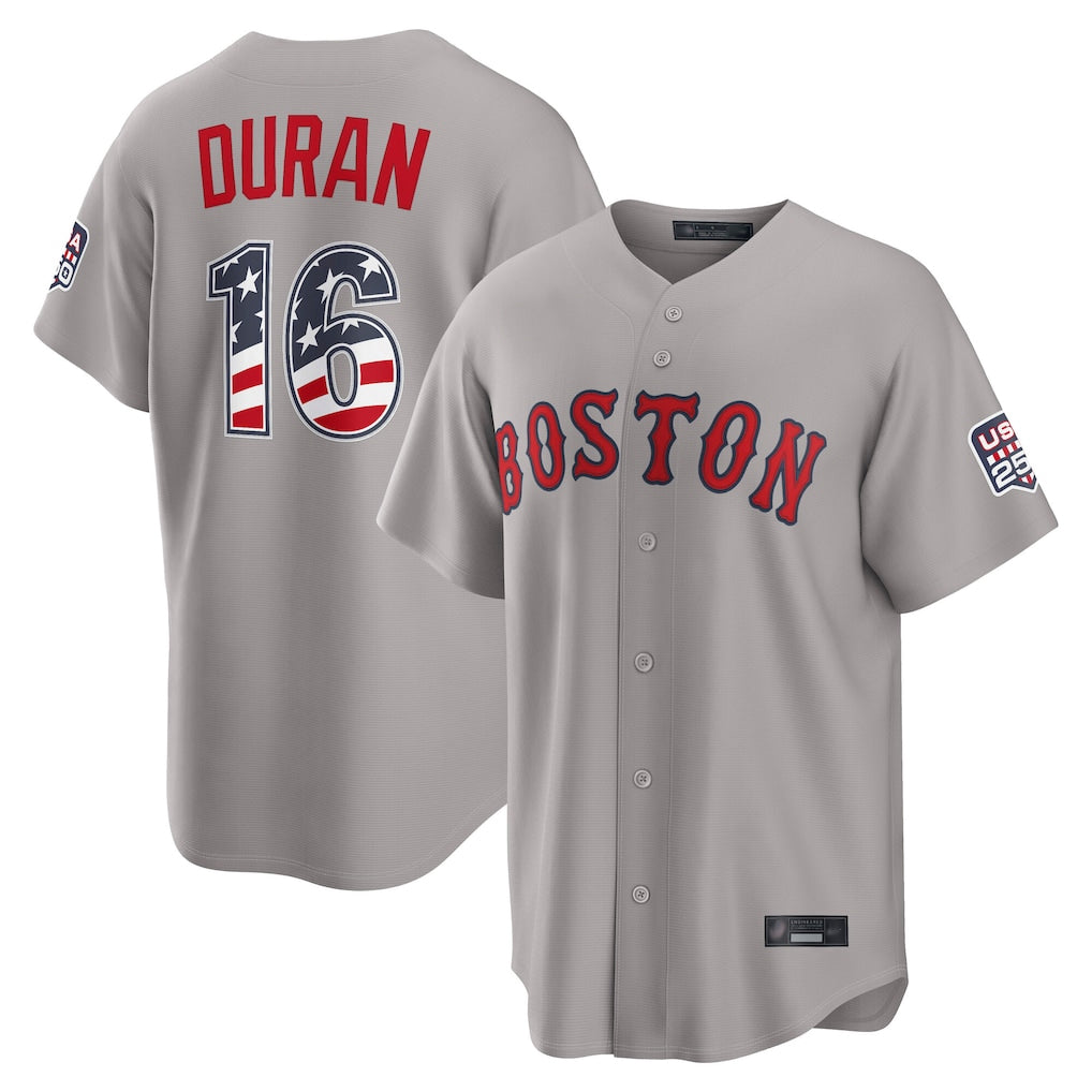 Boston Red Sox #16 Jarren Duran Player Gray Jereymy Road USA 250 Fourth of July Home Game Stitched Jerseys